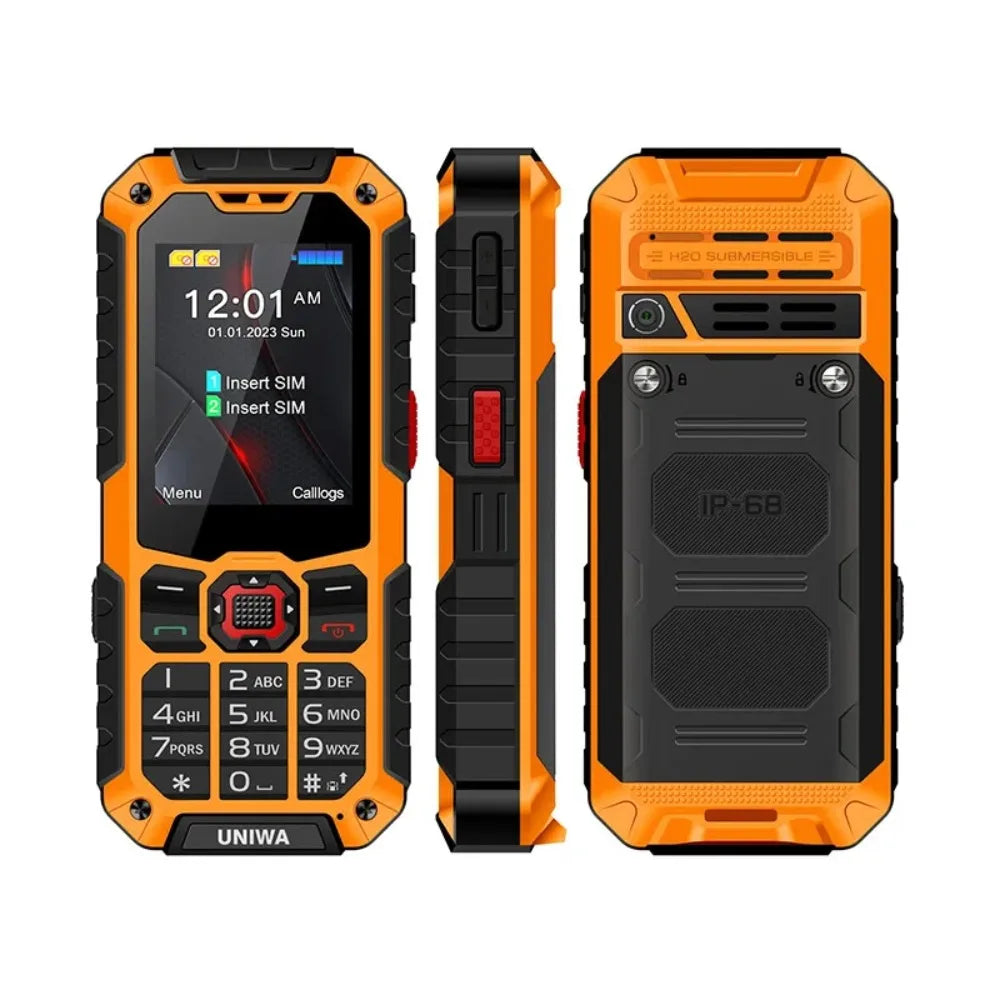 UNIWA S9 4G Feature Phone 2.4 ” IP68 Waterproof SOS Button Big Loudspeaker LED Light 3000mAh Rugged Cost-effective Mobile Phones