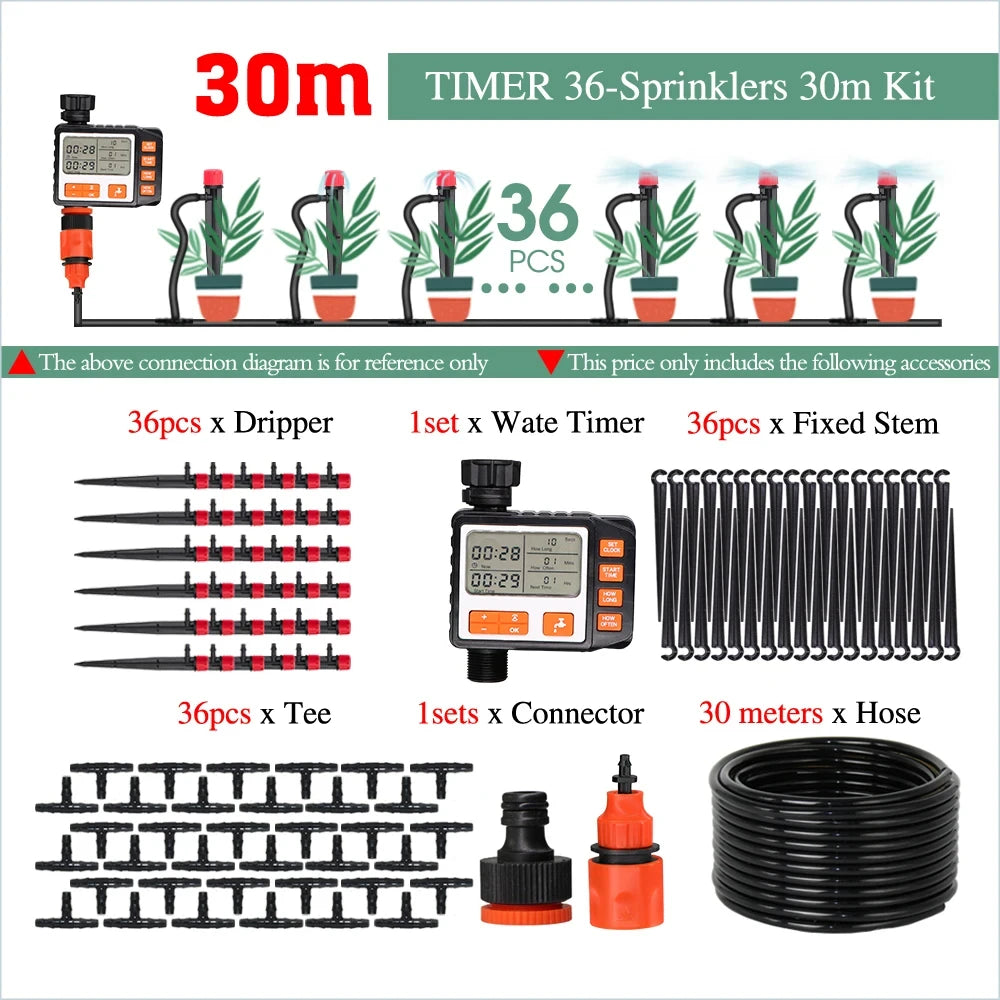 50-5M Automatic Garden Irrigation System Adjustable 13cm Sprinkler Smart Timer Greenhouse Yard Watering Kit Strong Flux