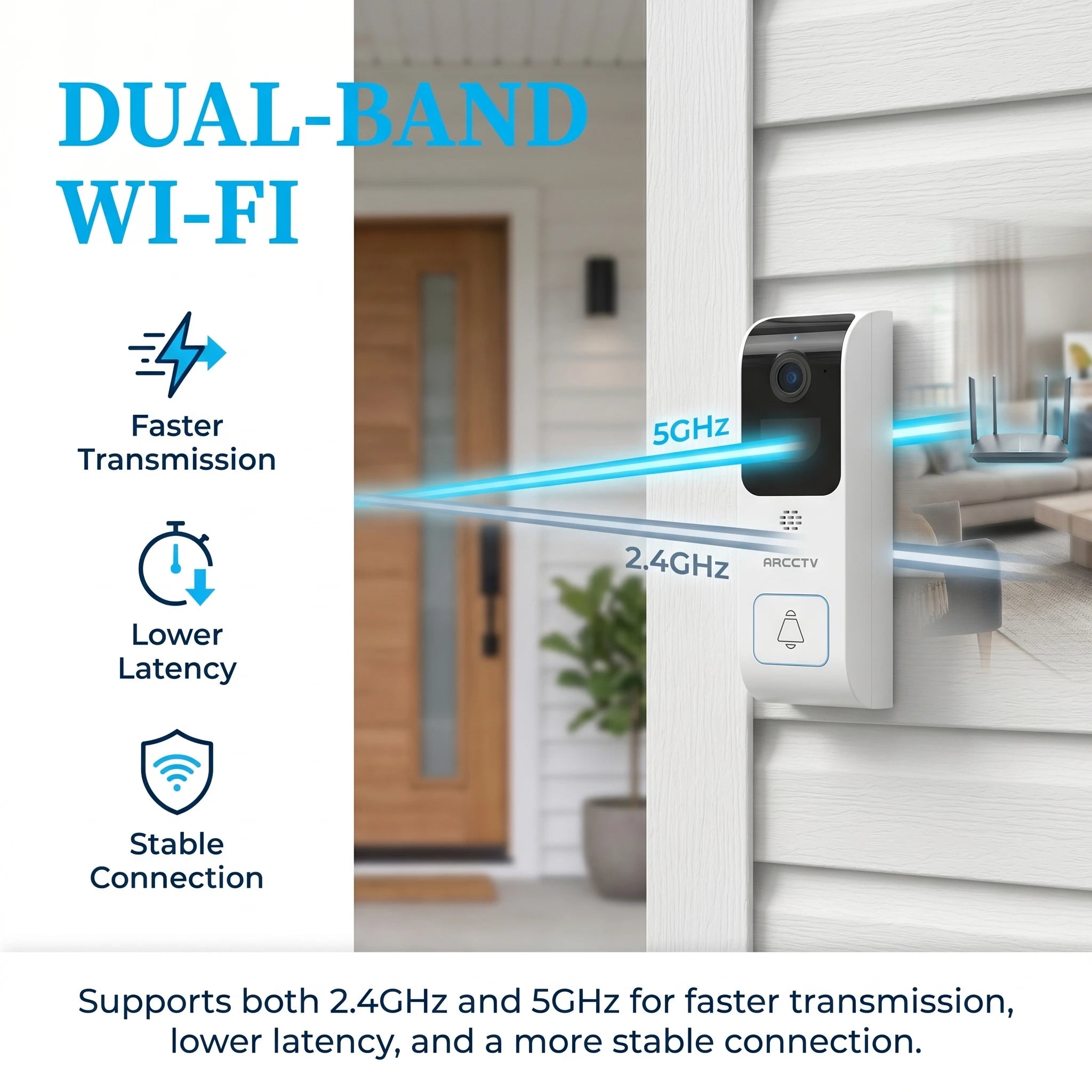 ARCCTV 2K Dual-band WiFi HD Video Doorbell Camera With Two-way Intercom Infrared Night Vision Motion Detection IP66 Waterproof