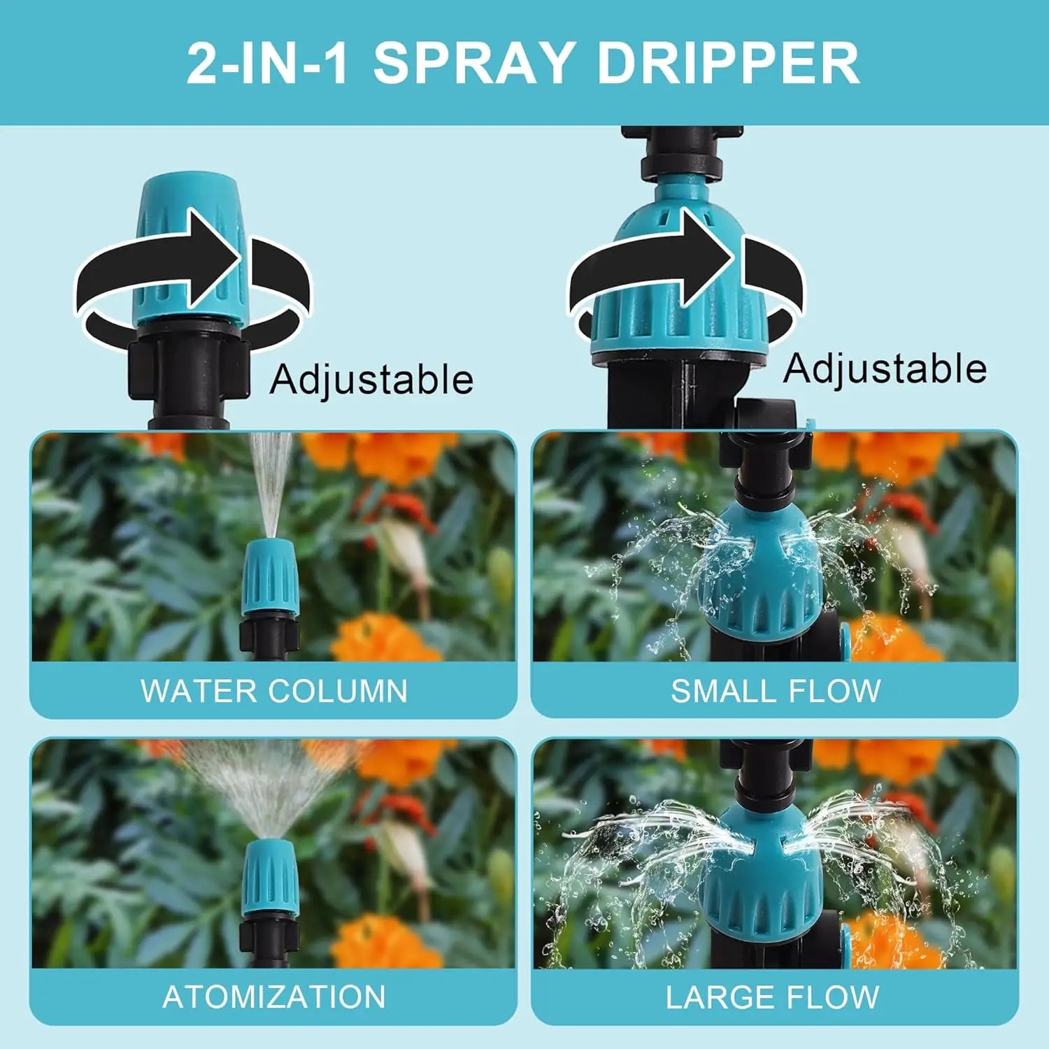 3/8" 12mm PE Hose 360° Adjustable 2-in-1 Misting Quick Connect Sprinkler Micro Dripper Sprayer Garden Irrigation Watering System