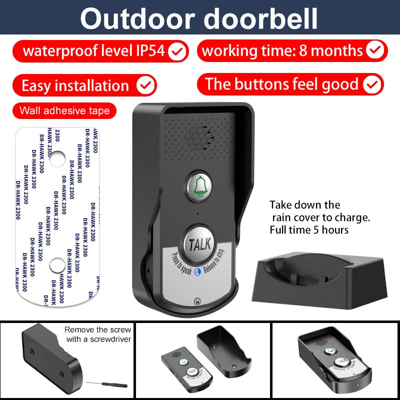 1000m wireless Intercom Doorbell Audio Door Phone Door Ring