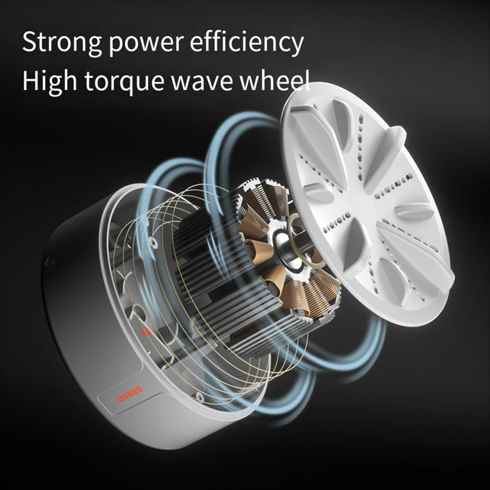 Tidesmit portable mini USB washing machine showing 3-gear timer and turbo rotating mechanism for delicates and travel