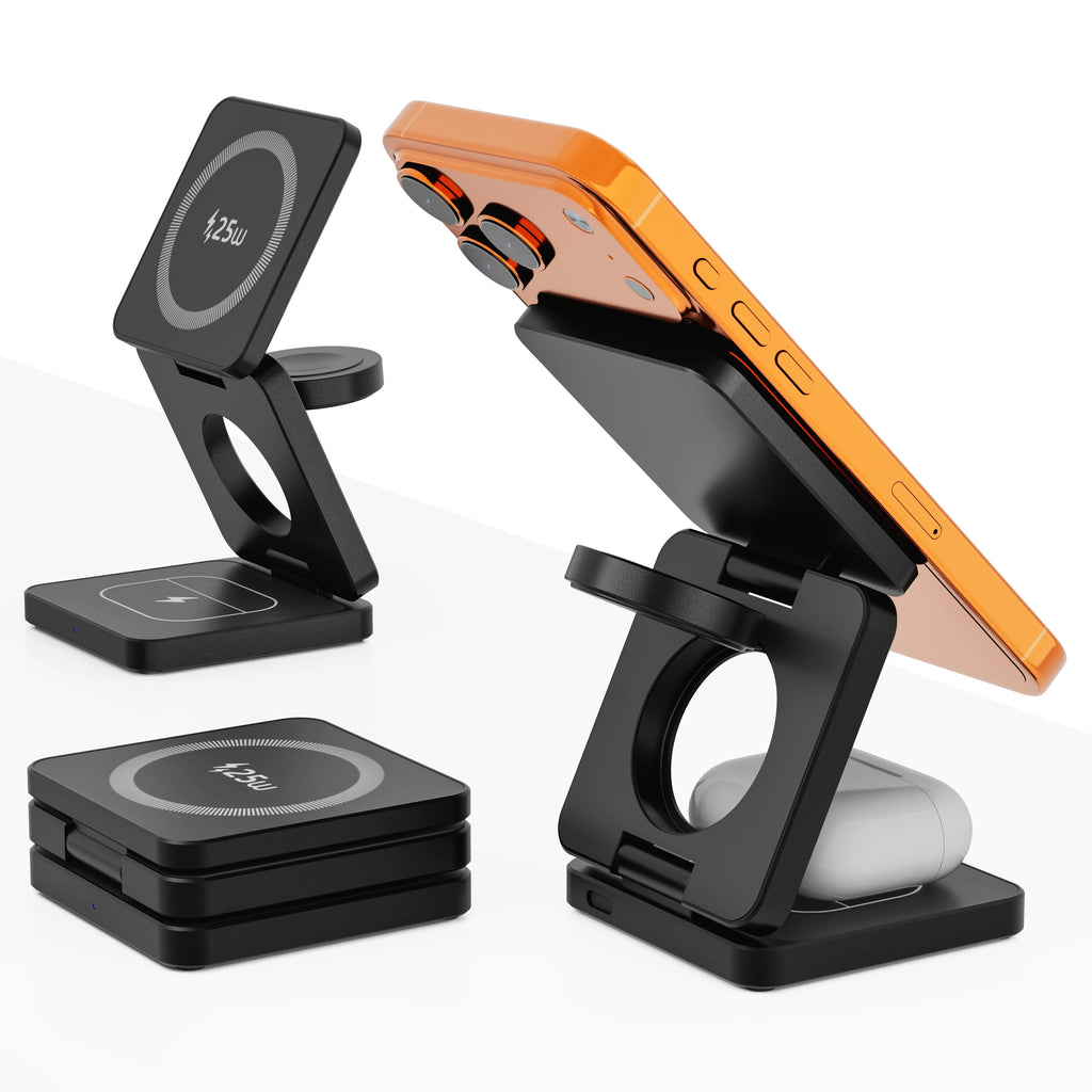 25W Qi2.2 Magnetic Wireless Charger, 3 in 1 Qi2 25W Foldable Fast Wireless Charging Stand for iPhone 17 14-16 AirPod Apple Watch