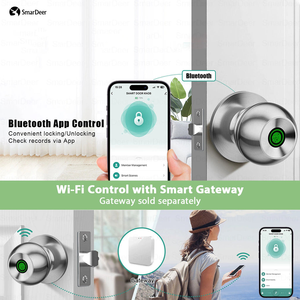 SmarDeer Fingerprint Lock for Tuya Smart Lock with Bluetooth Door Lock Keyless Entry with Fingerprint and Tuya App