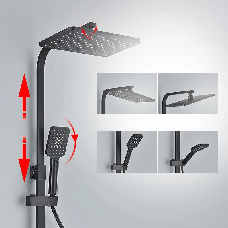 4 Ways Digital Display Shower Faucet Bathroom Thermostatic/Hot Cold Rainfall Shower Head Brass Rotate Mixers Bidet Faucet
