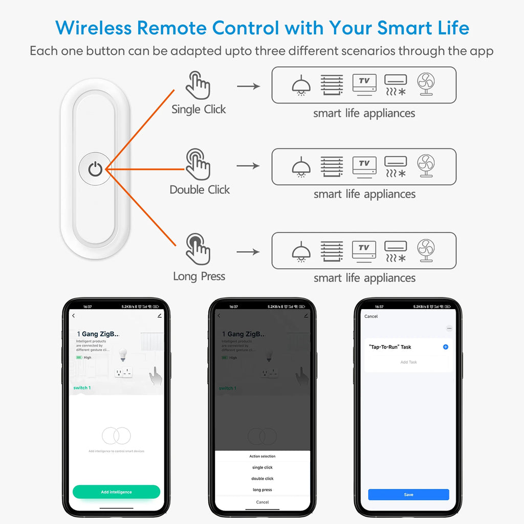 Zigbee Smart Scene Switch 1 Gang - Wireless App-Controlled Home Automation Tidesmit