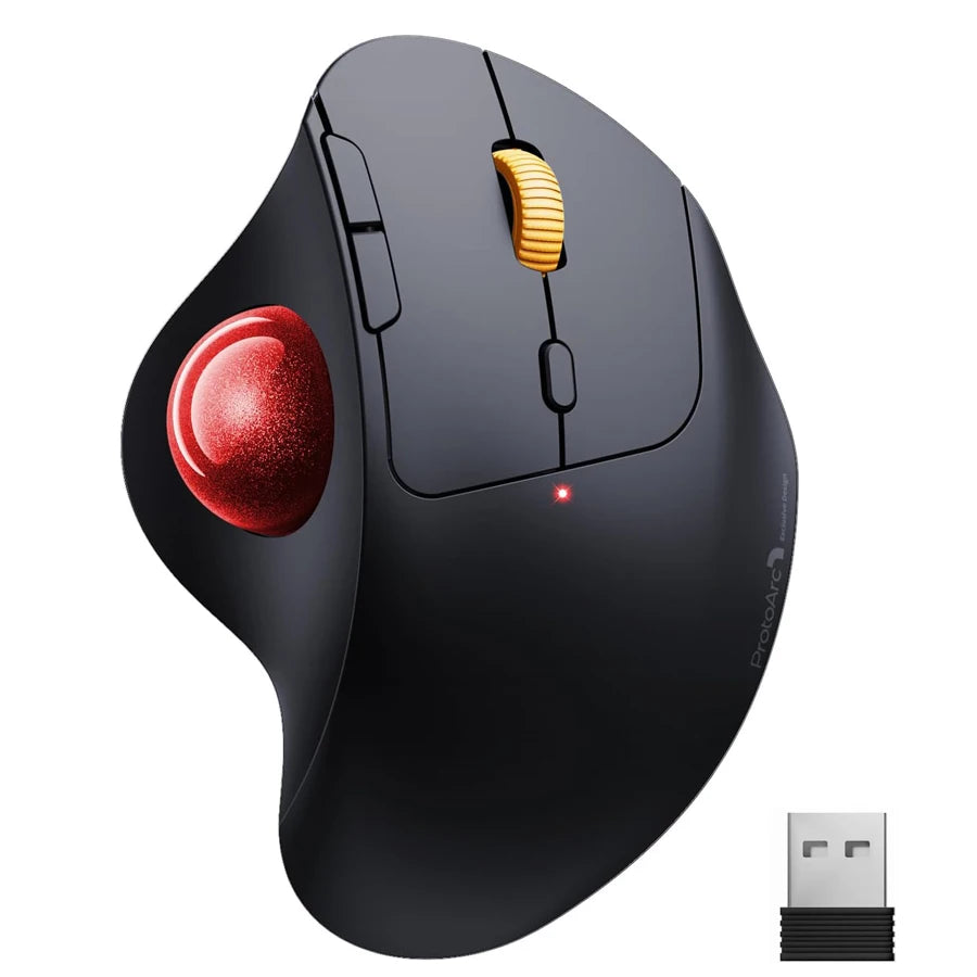 ProtoArc Wireless Trackball Mouse 2.4g Ergonomic Rollerball Mouse Rechargeable Bluetooth Computer Mice 3 Device Connection