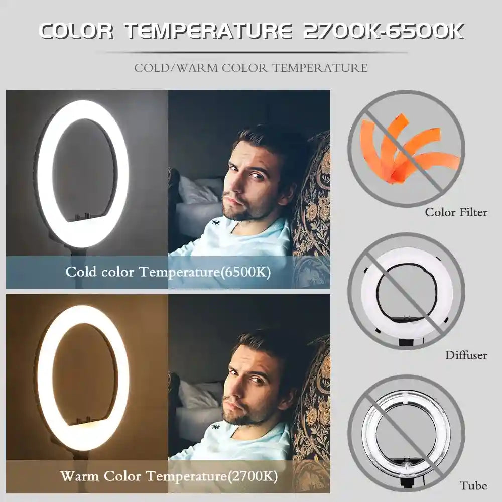 18 Inch LED Ring Light with Adjustable Tripod for Content Creation Tidesmit