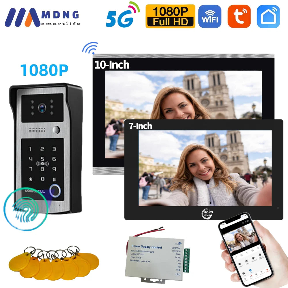 7/10 Inch Tuya Smart Wifi Video Apartment Intercom System 1080P Wireless Doorbell Camera Rfid Unlock Door Entry Intercom Doorman