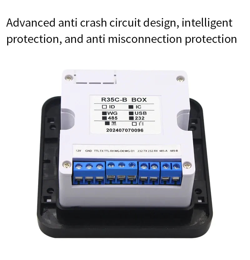DC12V 125Khz/13.56Mhz RFID Barcode 2D QR Code Reader Access Control Reader Wigand USB RS232 RS485 Interface 86*86MM