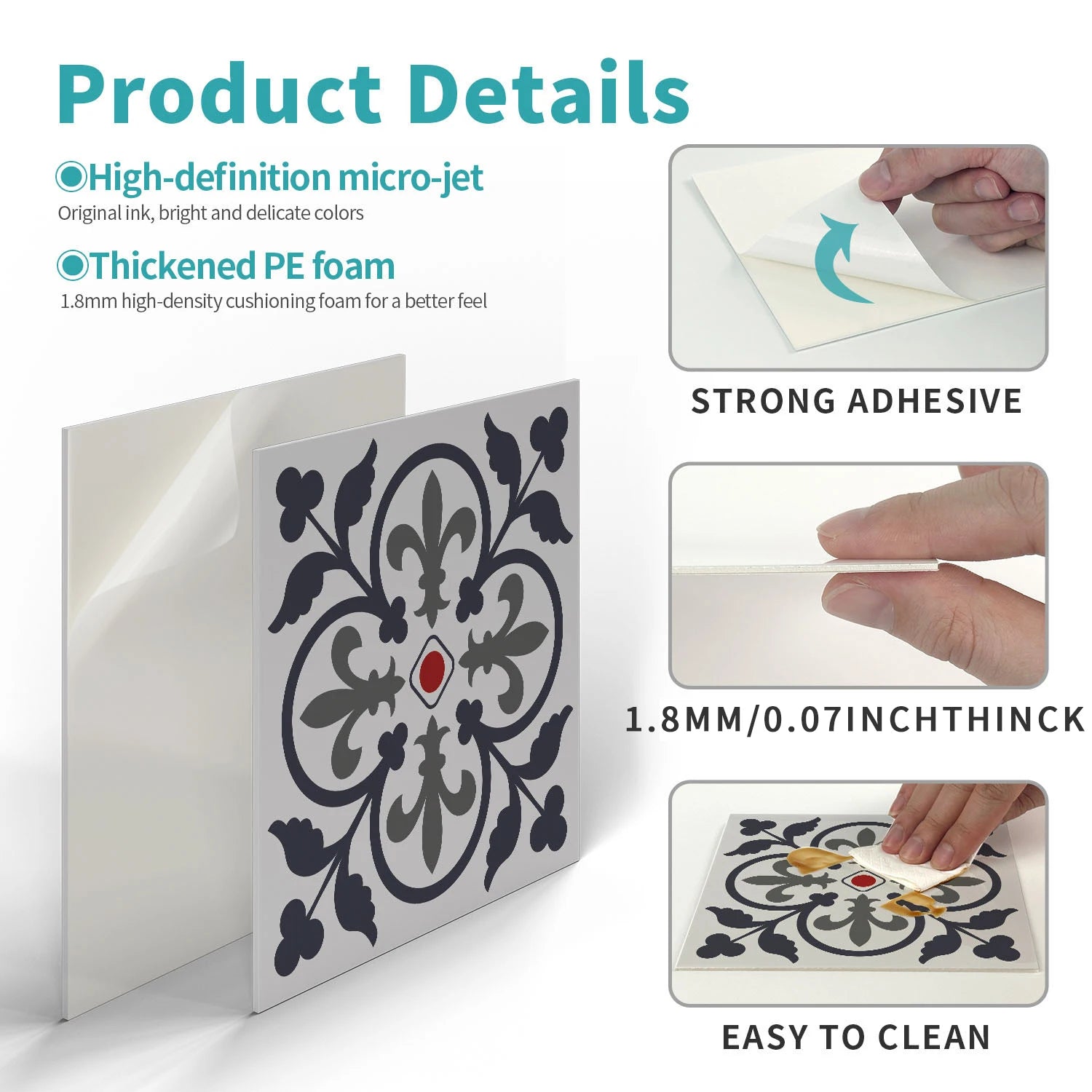 15x15cm Moroccan Style Peel and Stick Tile Stickers, Self Adhesive Waterproof Wall Decor for Kitchen Bathroom (ART Series)