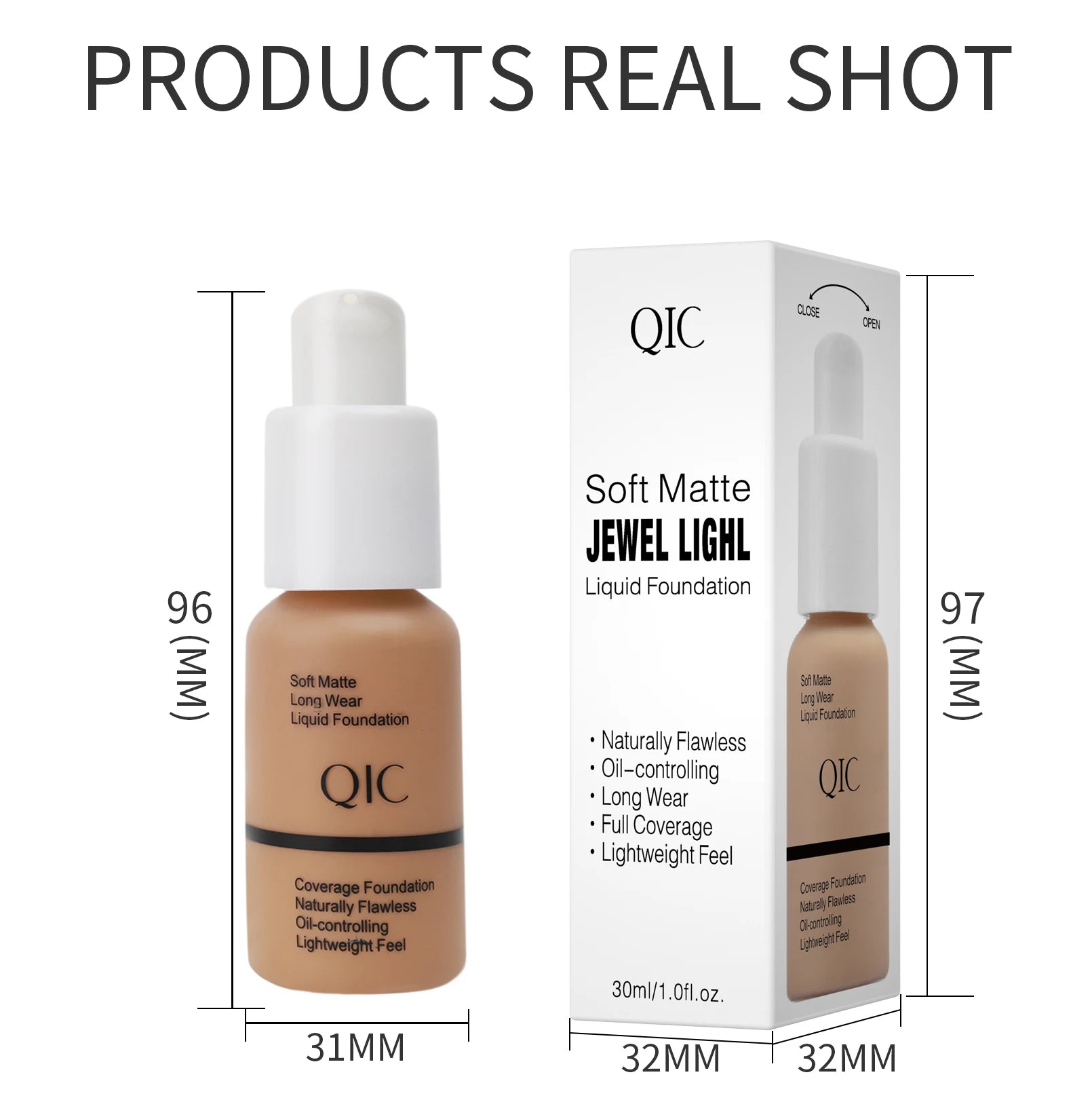 Tidesmit liquid foundation face makeup in a detailed product shot featuring matte oil-control and waterproof finish