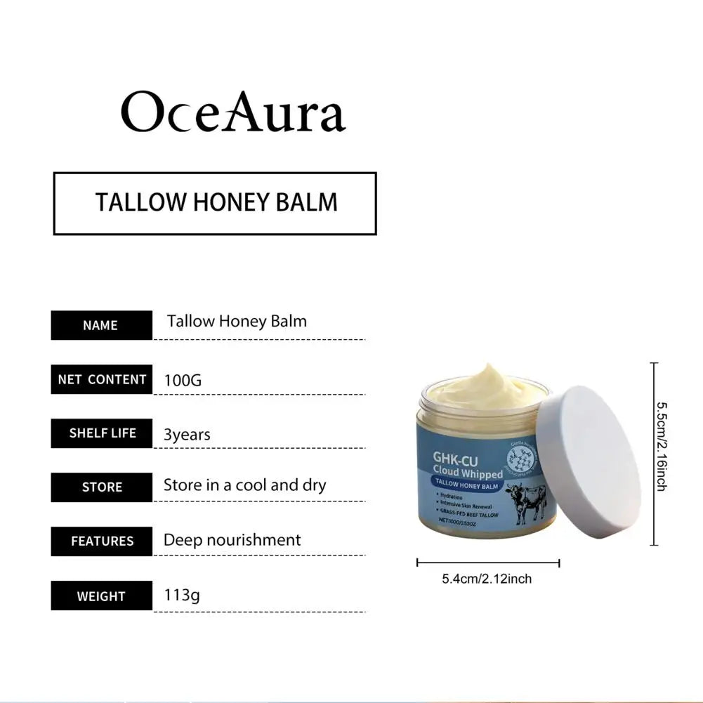 Tidesmit 100g Grass-Fed Tallow Honey Balm with Methylene Blue and Copper Peptides for hydrating skin care.
