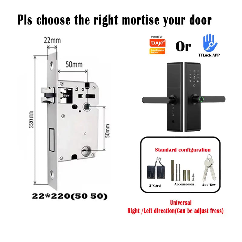 Keyless Tuya Bluetooth APP Digital Biometric Fingerprint Electric Smart Door Handle Key Card Lock with 5050 72 85 Mortise