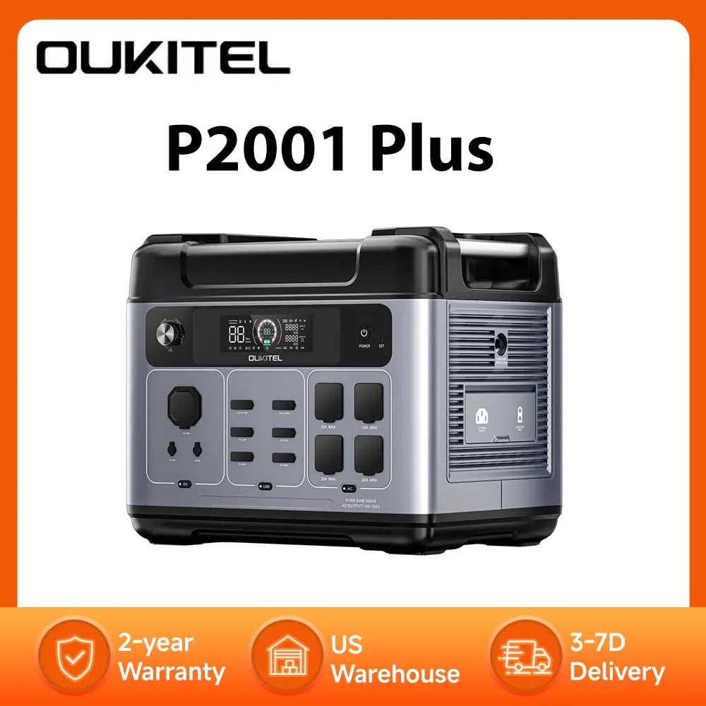 OUKITEL P2001 Plus 2400W Power Station 2048Wh Solar Generator 1.5H Full Charging, APP Control Battery Backup for Outdoor Camping