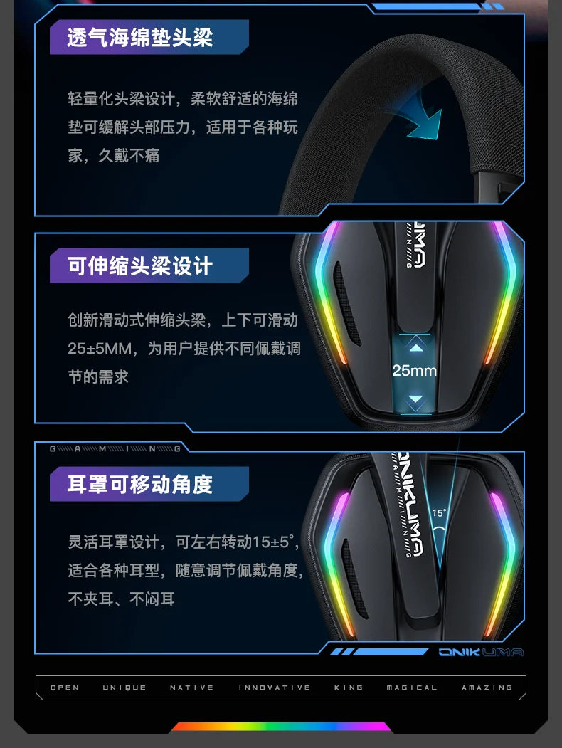 Tidesmit GT826 Wireless Over-Ear Gaming Headphones with Bluetooth 5.3 Tidesmit