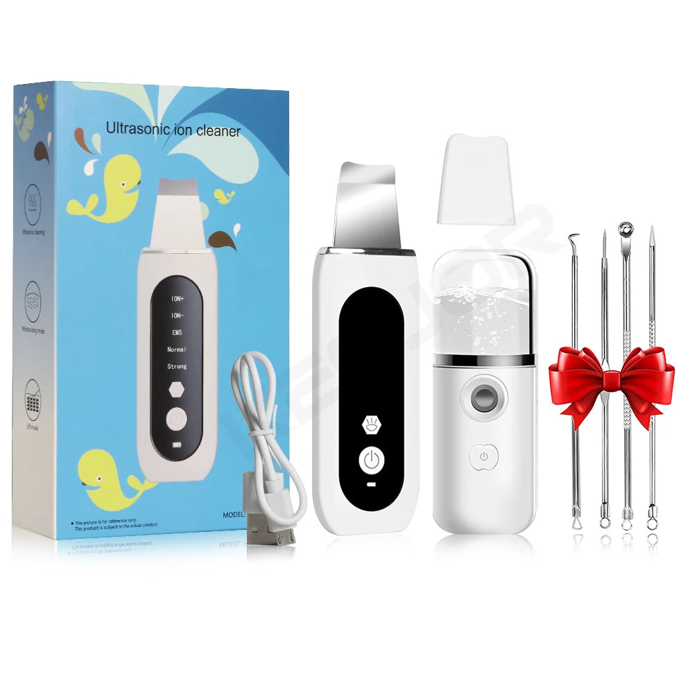 Ultrasonic Skin Scrubber | Professional Facial Cleansing Tool Scrubs Treatments white kit add gift Tidesmit