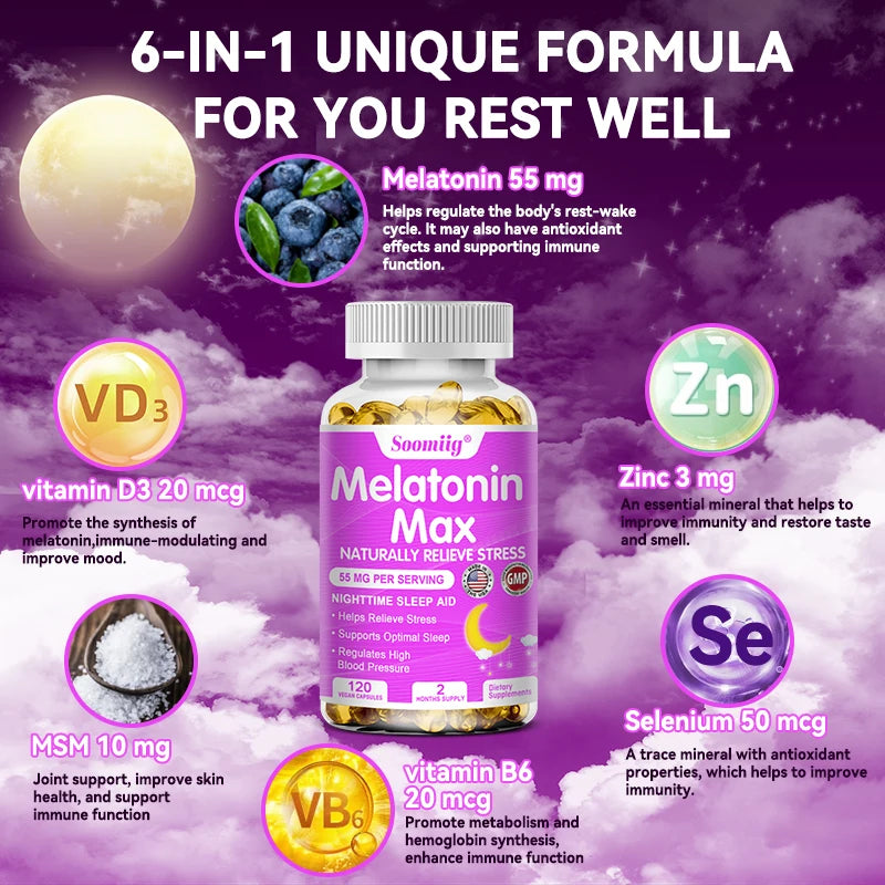 Melatonin - Dietary Supplement To Improve Nighttime Sleep Quality and Improve Insomnia, Reduce Waking Time, Boost Immunity