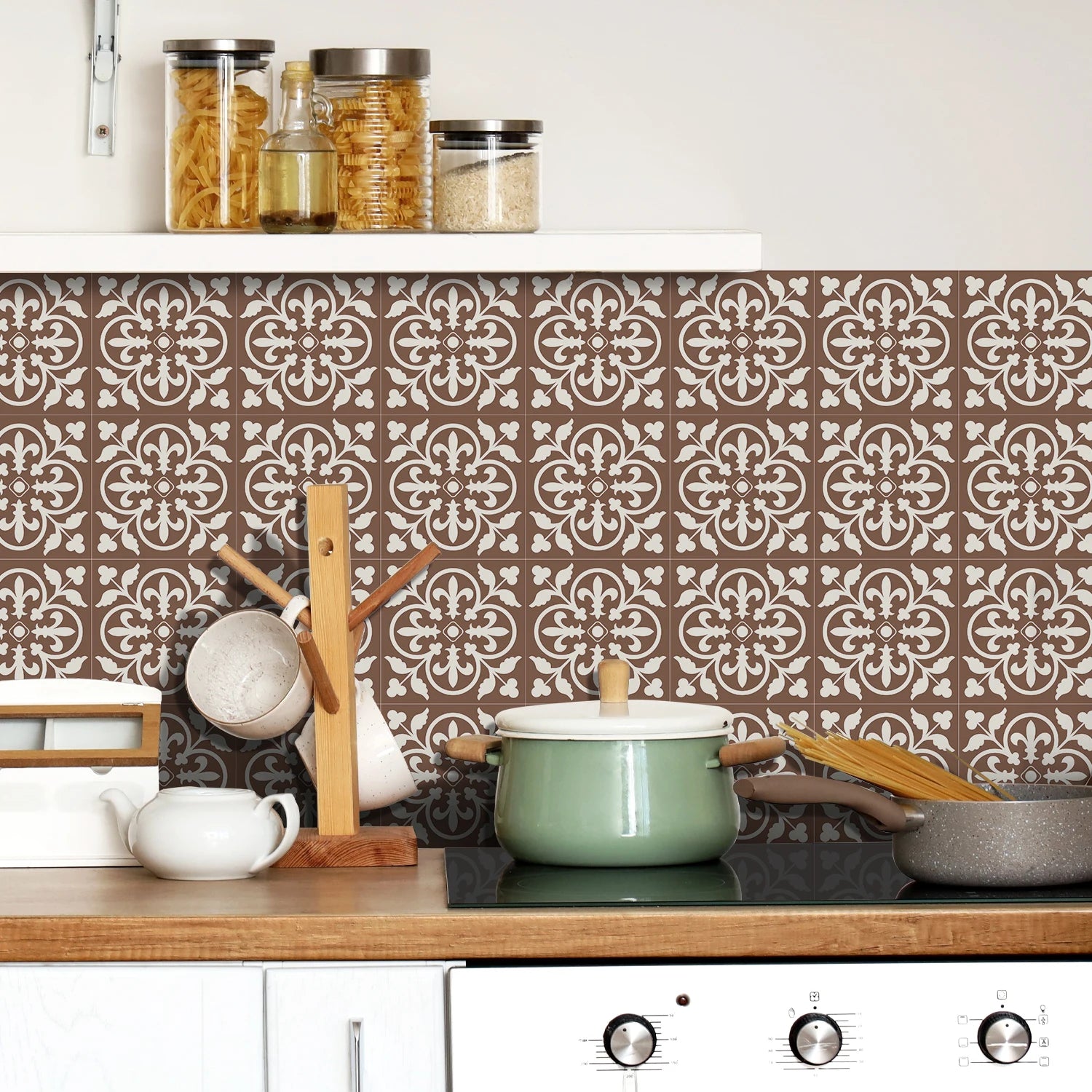 15x15cm Moroccan Style Peel and Stick Tile Stickers, Self Adhesive Waterproof Wall Decor for Kitchen Bathroom (ART Series)