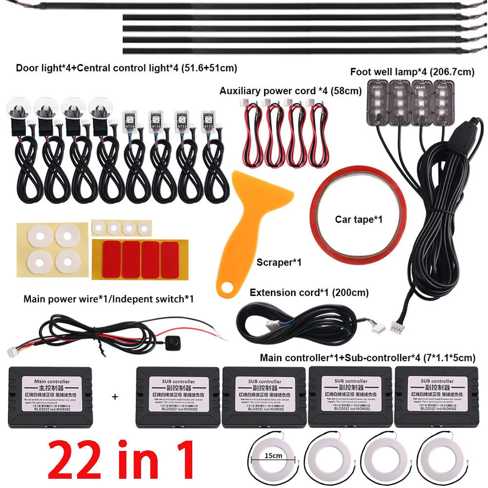 RGB LED Interior Car Strip Lights with App Control and Sync 22 in 1 Not Rainbow Tidesmit
