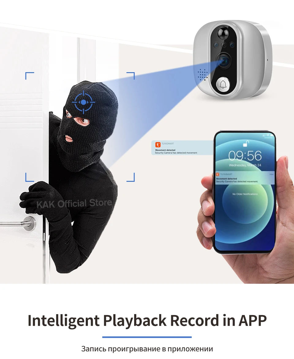 KAK Wifi Smart Door Bell Camera 4.3" Video Door Peephole Door Viewer 170 Degree Motion Detection Tuya APP Alexa Google Assistant