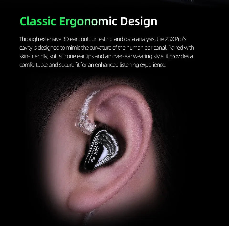 KZ ZSX Pro 6-Driver In-Ear Monitors by Tidesmit - Black Mic Tidesmit