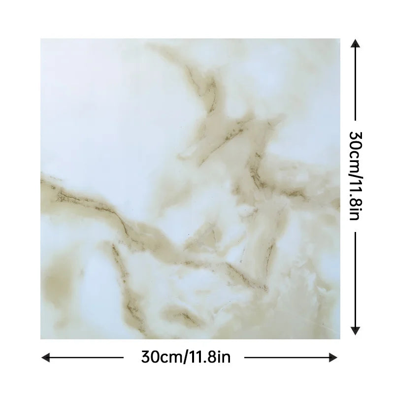 Marble-effect backsplash tile, white with beige-gold cloud veining
