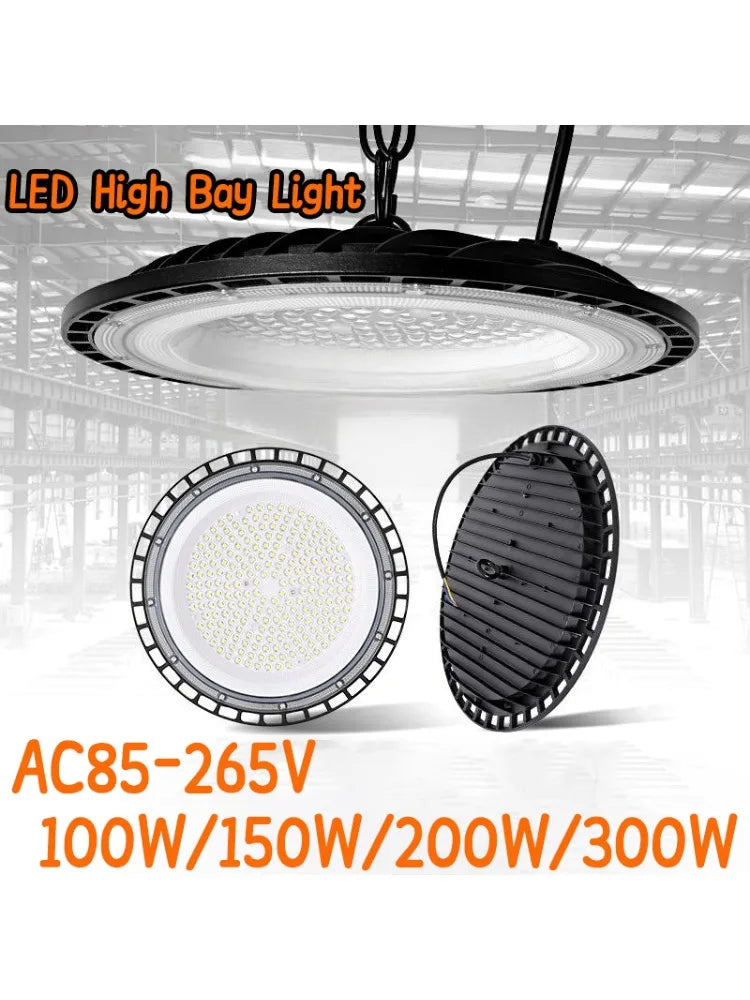 High Bay Lights 100W/150W/200W/300W UFO LED Super Bright Commercial Industrial Lamps Market Warehouse Garage Industrial Lighting