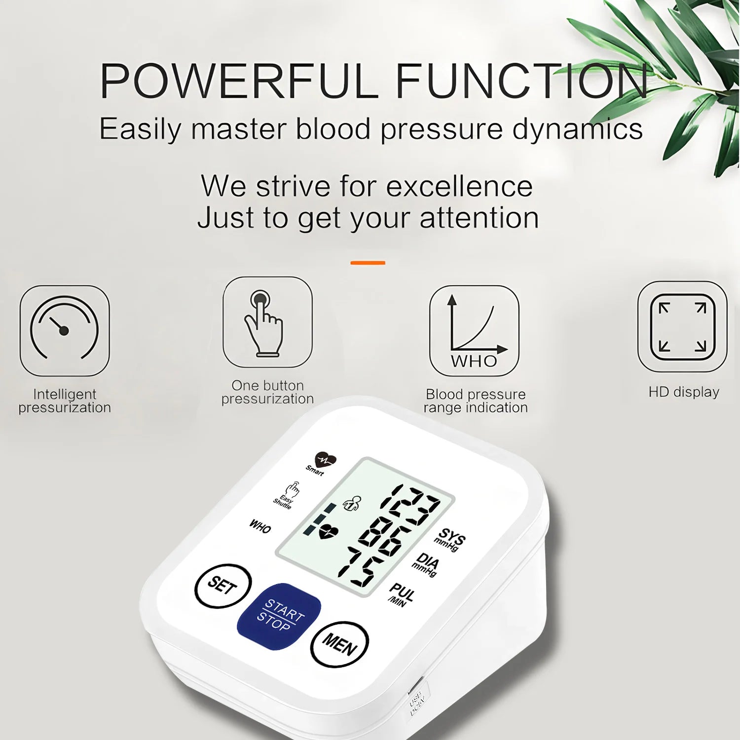 Upper Arm Digital Blood Pressure Monitor Automatic Home Medical BP Tensiometer Heart Rate Pulse Detector Large LCD Screen