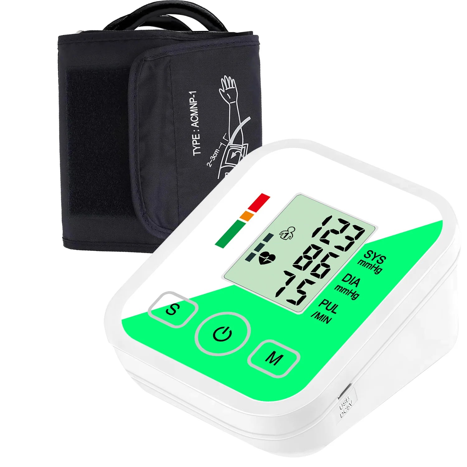 Upper Arm Automatic Blood Pressure Monitor BP Sphygmomanometer Pressure Meter Tonometer for Measuring Arterial Pressure