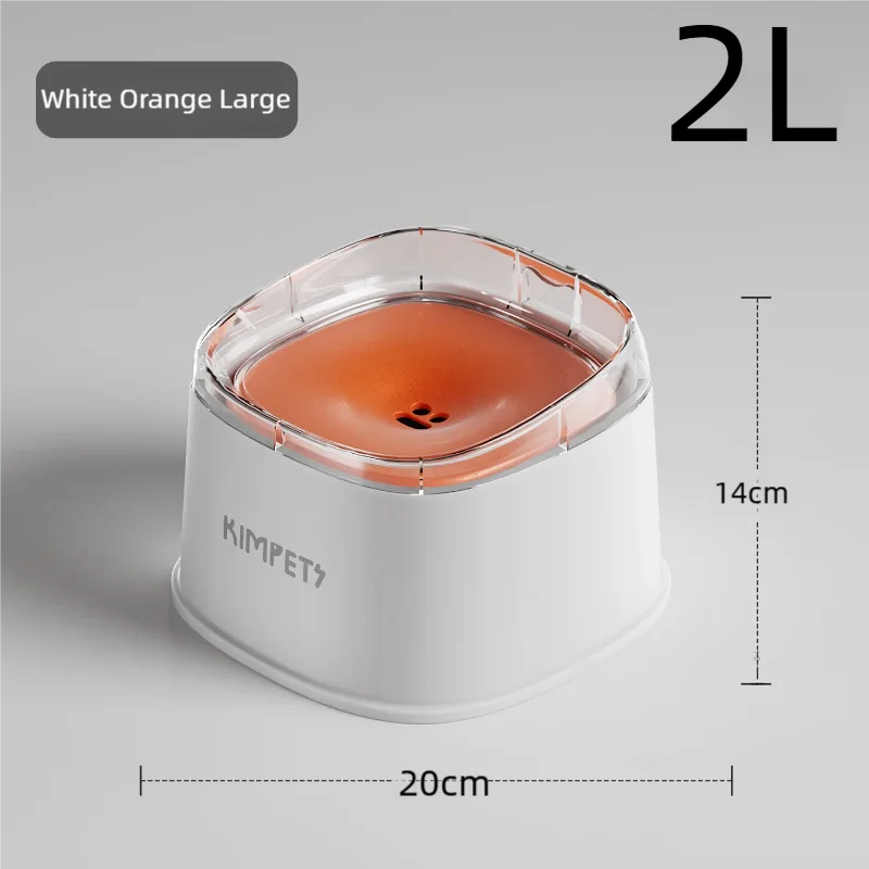 Large 2L white & orange spill-proof dog water bowl. Slow drinking design for messy pets to prevent spills and splashes.