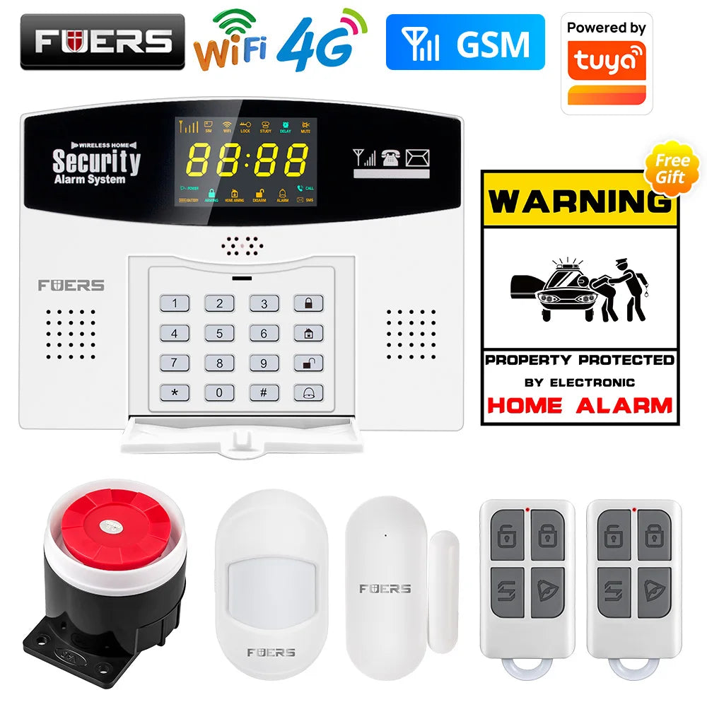 Fuers WIFI 4G 2G GSM Alarm System work with Tuya SmartBurglar Alarm Wireless Wired Security Zone Link Alexa Google Motion Sensor