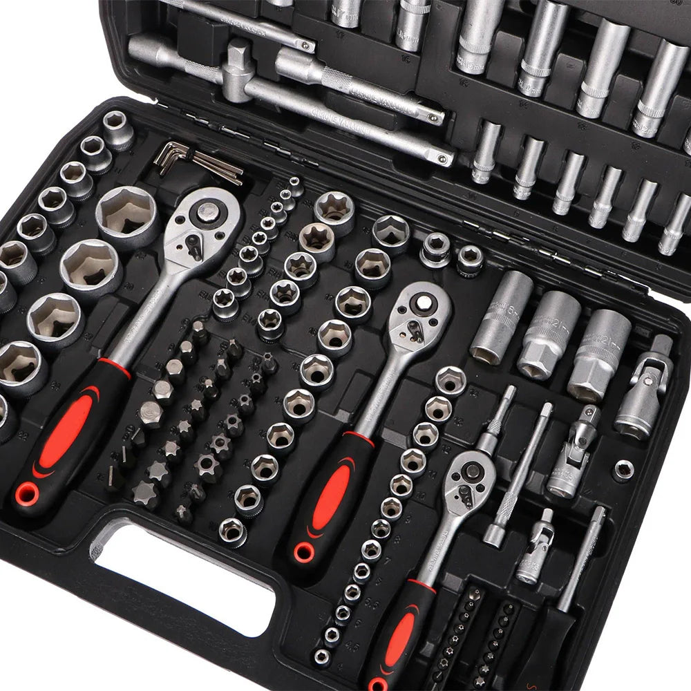 Podofo Ratchet Wrench Tool Kit Socket Set 172pcs with Ratchets in Versatile 172-piece Set Suitable for Any Workshop or Garage