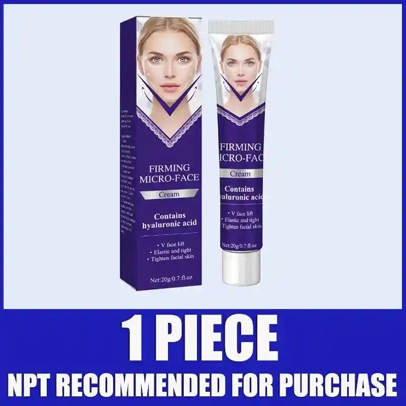 A purple box and tube of Firming Micro-Face Cream featuring a woman's face with V-line lifting markings.