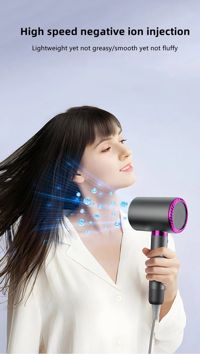 2400W high-speed negative ion hair dryer with purple accent, sleek ergonomic design for salon-quality smooth hair.
