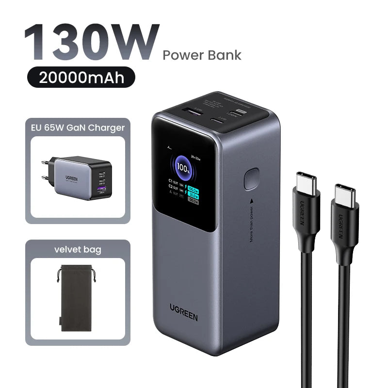 200W High Capacity Power Bank for Laptops and USB-C Devices 130W EU Bundle Tidesmit