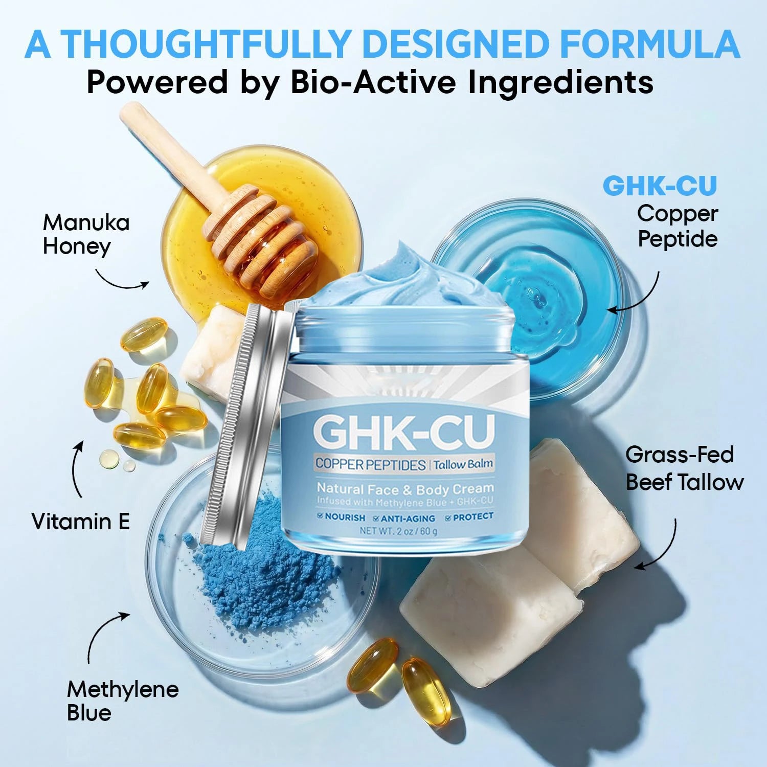 GHK-Cu Peptide Cream for Face: Blue Beef Tallow Moisturizer with Copper Peptides  Blue Gentle and Safe for All Skin Type