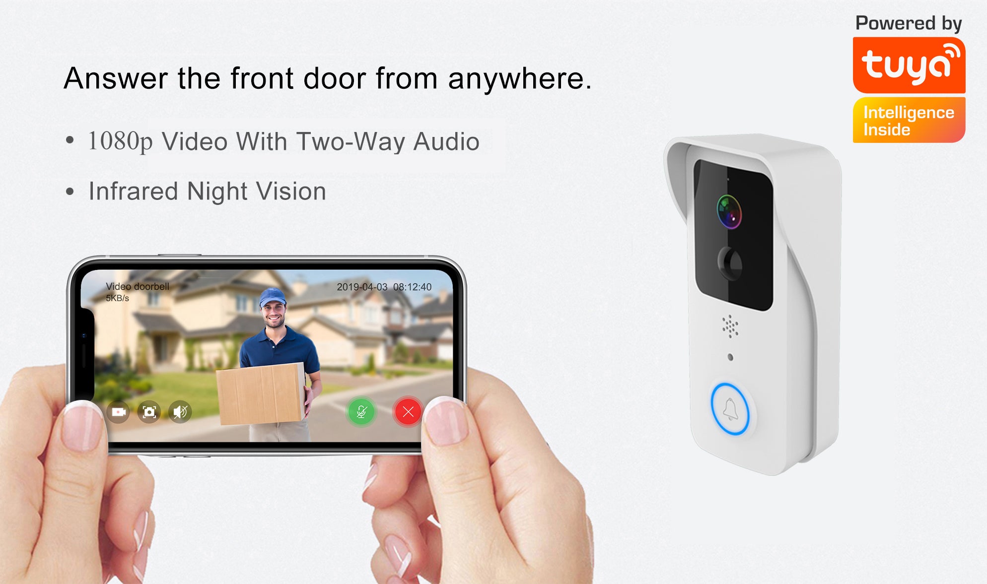1080P HD WiFi Doorbell Camera with Night Vision PIR Motion Detection 5G 2.4G Intercom Doorbell for Tuya Smart Home Ring