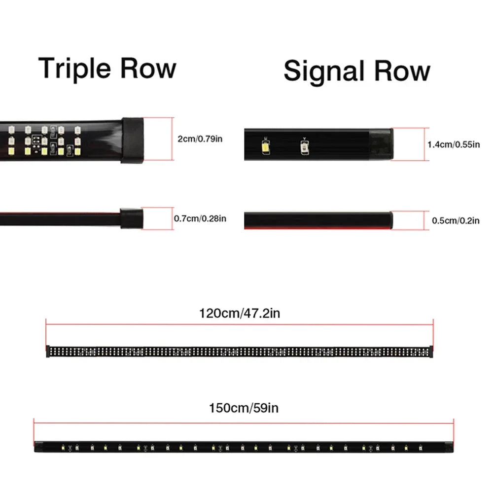 150cm Triple Row LED Tailgate Light Bar - Brake & Turn Signal Kit Tidesmit