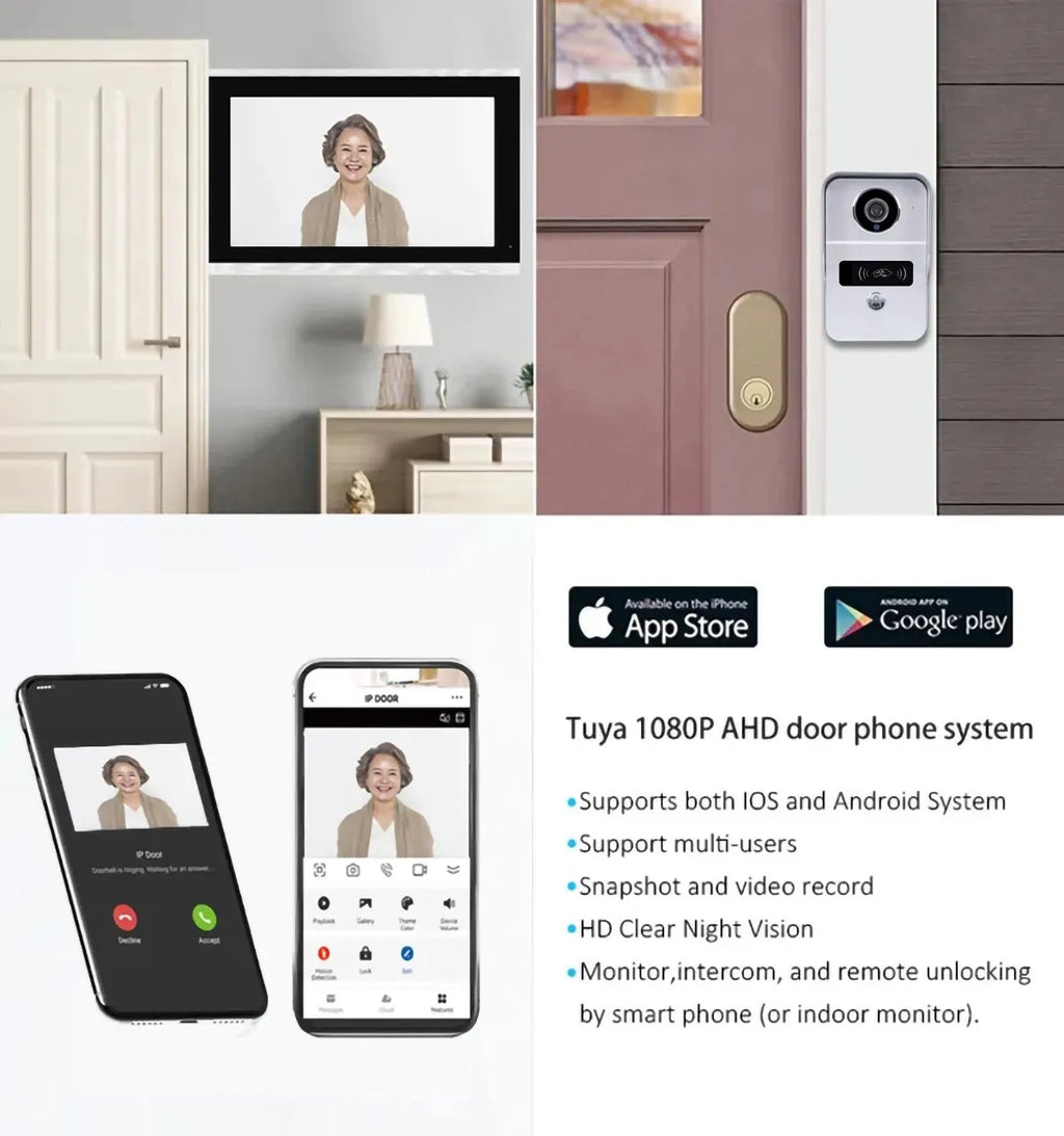 1080P 10.1 Inch Touch Screen Wifi Video Doorbell, Smart Home Video Intercom 32G Card Rceord Kit Works with Tuya ID Unlcok 4-Wire