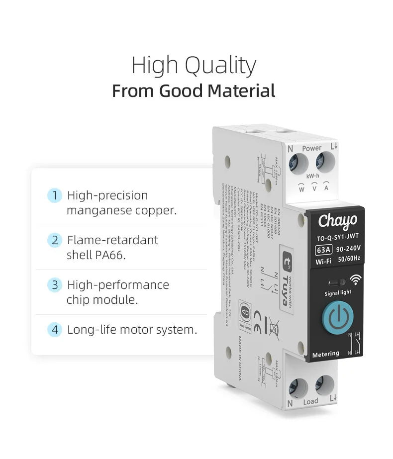 Tuya Wifi Smart Circuit Breaker Switch With Metering 63A1P Din Rail Remote Control Smart Home Smart Life App Timer Module TONGOU
