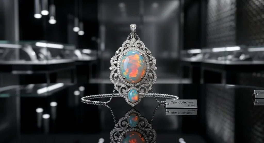 European Cultural Christian Luxury Natural Ethiopian Opal Welo Fire Pendant 925 Sterling Silver Rhodium Plated Engagement Party