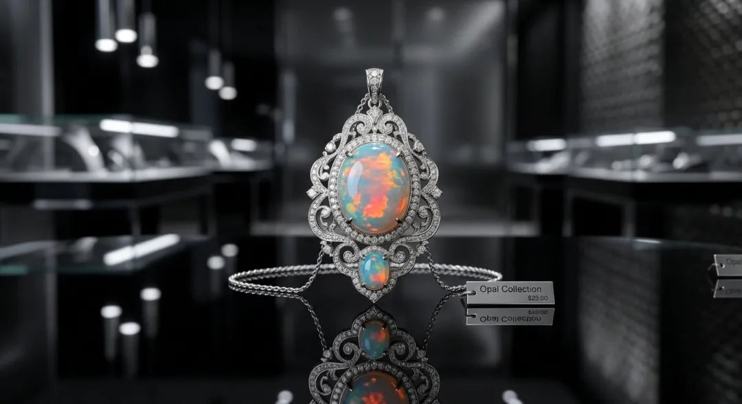 European Cultural Christian Luxury Natural Ethiopian Opal Welo Fire Pendant 925 Sterling Silver Rhodium Plated Engagement Party