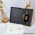 Kilian Black Phantom unisex 50ml perfume in black glass bottle, gold label, and luxury presentation gift box.