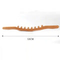 53cm wooden massage stick with a curved handle and eight smooth rolling beads for back and body relief.
