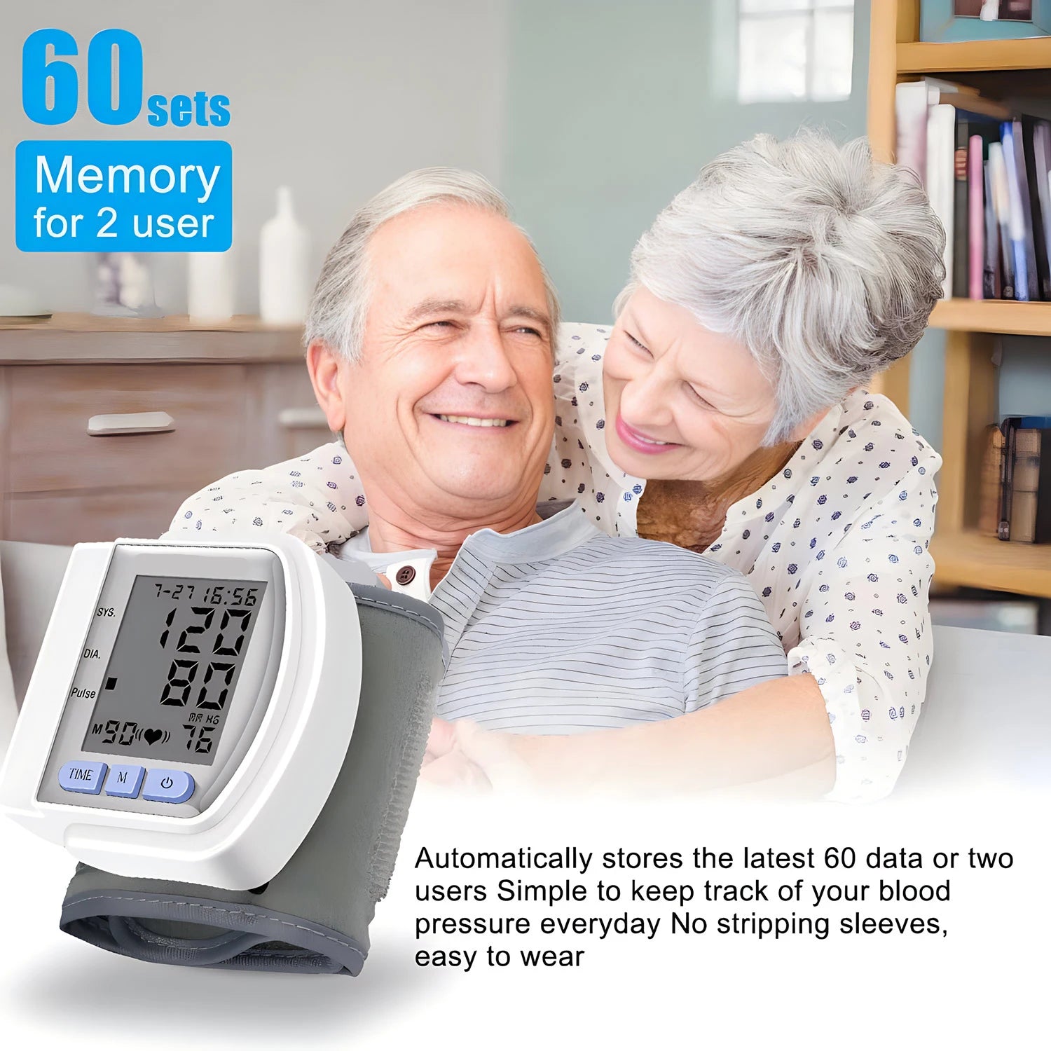 Wrist Digital Blood Pressure Monitor, Heart Rate Pulse Meter, Portable Sphygmomanometer Tensiometer for Home Use