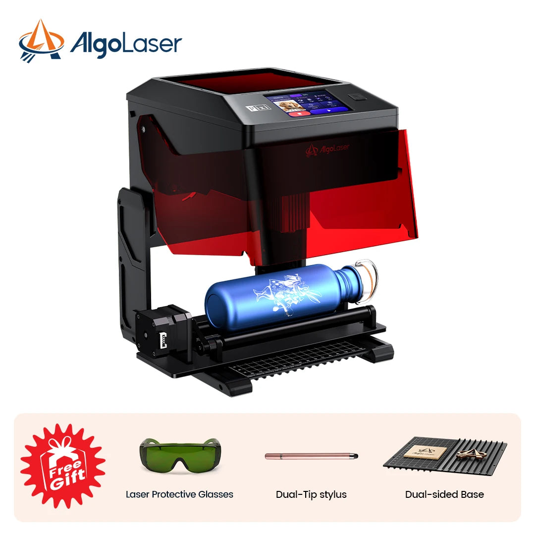 Algolaser mini portable 10W laser engraver with rotary roller and touchscreen