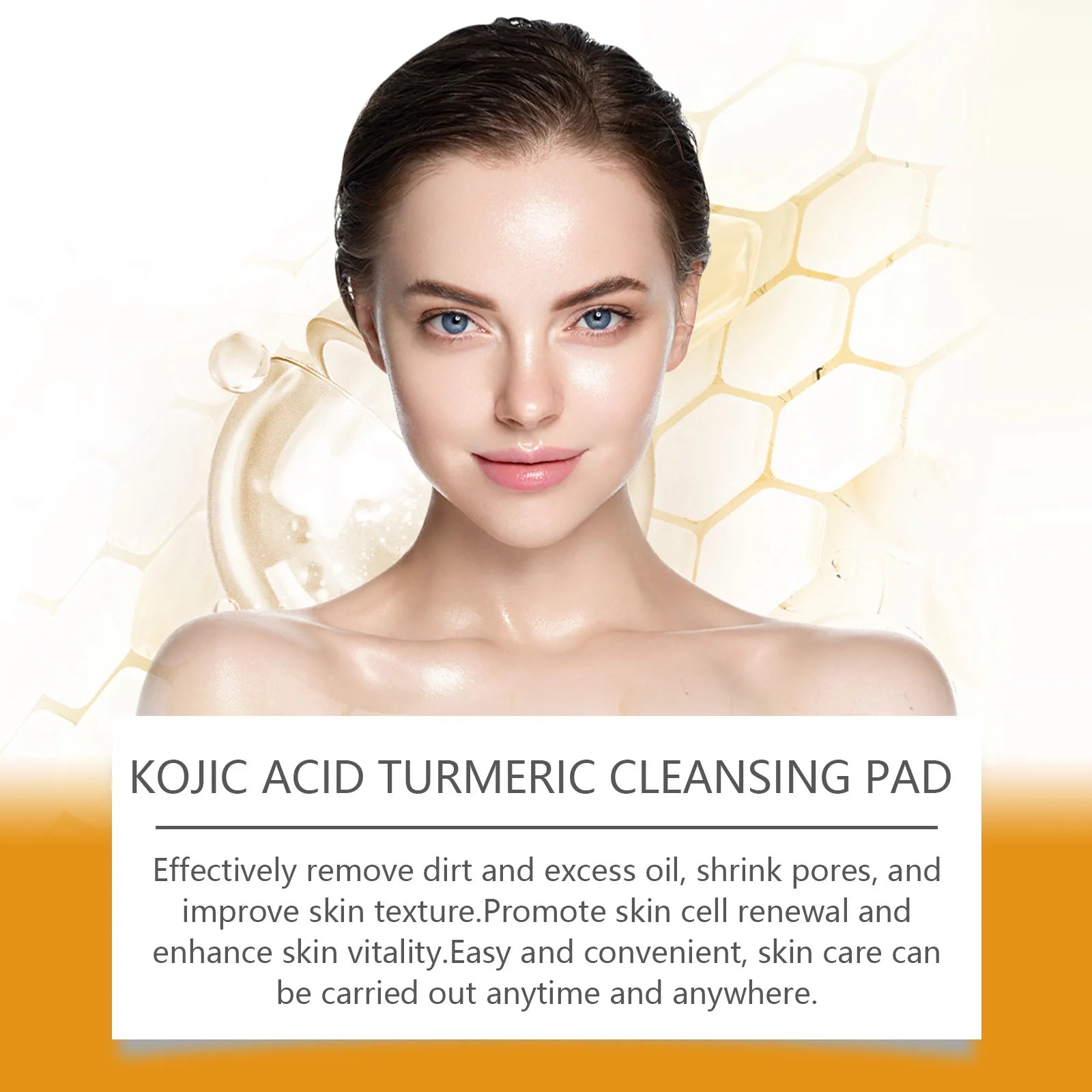 OUHOE Turmeric Kojic Acid Exfoliating Cleansing Pads Fade Dark Spot Oil Brightening Moisturizing Whitening Facial Sponges Cotton