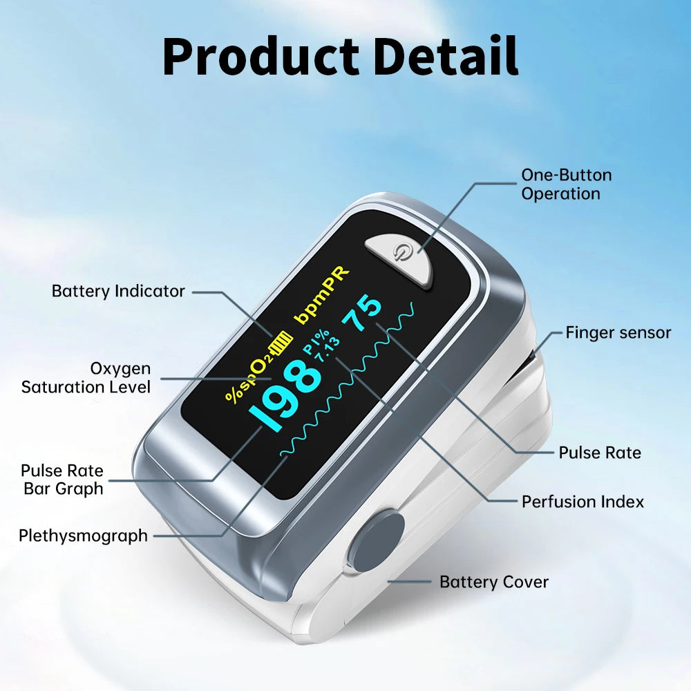 HealthTree Finger Pulse Oximeter Blood Oxygen Saturation Meter Heart Rate Monitor OLED Oximetro De Dedo SPO2 PR PI RR Bluetooth