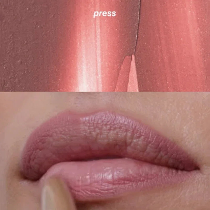 Rhode Peptide Lip Shape Pen in a smooth, long-lasting dusty rose tint applied to lips with a creamy, matte finish.